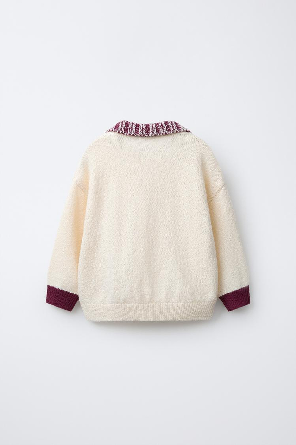 ZARA ТРИКОТАЖНОЕ ПОЛО С ВОРОТНИКОМ В РУБЧИК, ЭКРЮ/ГРАНАТОВЫЙ