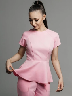 Блузка медицинская с баской розовая стрейч