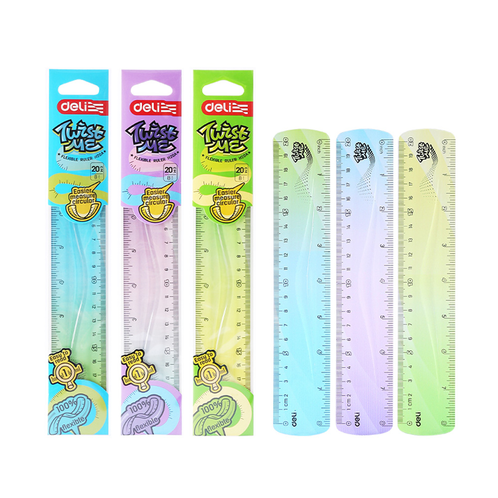 Линейка DELI "Flexible" 20 см, гибкая, ассорти