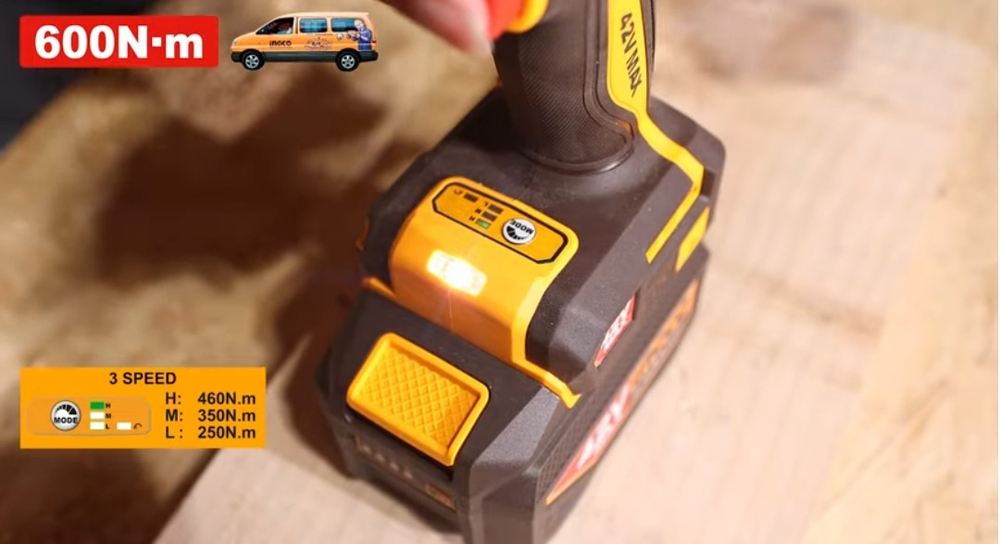 Аккумуляторный бесщеточный ударный гайковерт INGCO CIWLI42602 INDUSTRIAL 42 В 1/2" 600 Нм