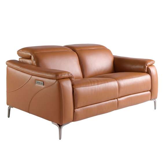 Двухместный диван с электрореклайнером Angel Cerda 6180, коричневая кожа