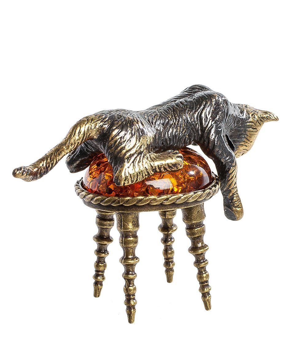 Народные промыслы AM- 364 Фигурка «Кот на пуфике» (латунь, янтарь)