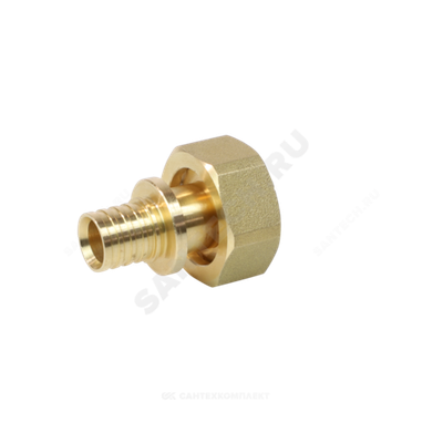 Соединитель для PE-X труб аксиальный латунь Дн 16х1/2" под евроконус с накидной гайкой РОС
