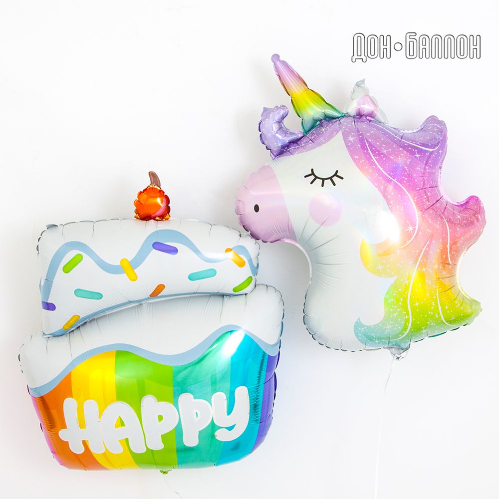 Шар (30''/76 см) Фигура, Голова, Сверкающий Единорог, Голография, 1 шт.
