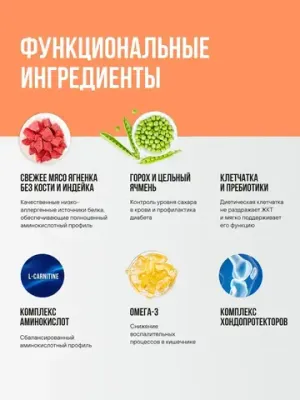 Корм сухой BOWL WOW для взрослых собак средних пород с ягненком, индейкой, рисом и добавлением моркови