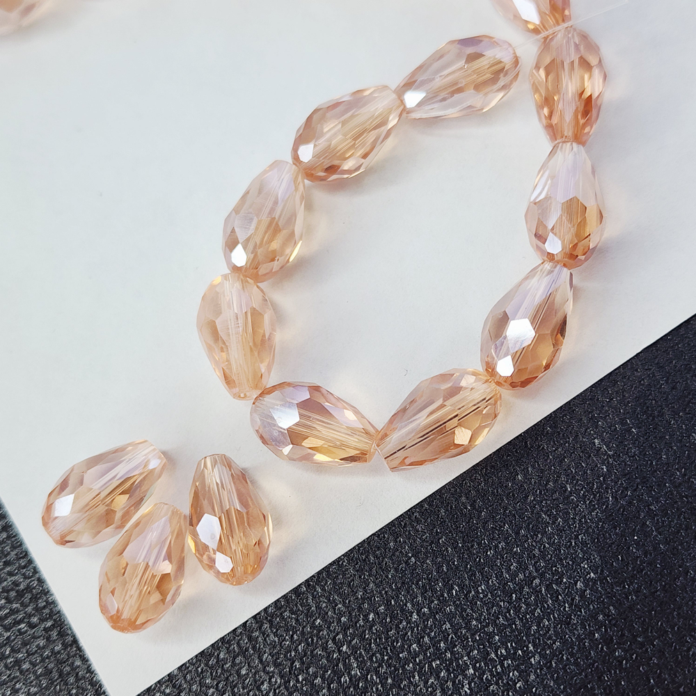 Бусина капля, хрусталь розово - персиковый, р-р 15×10мм, штучно