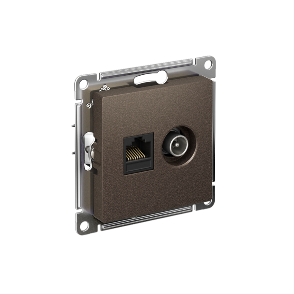 Розетка компьютерная + телевизионная 2-м AtlasDesign RJ45 кат.5E + TV механизм мокко SE ATN000689