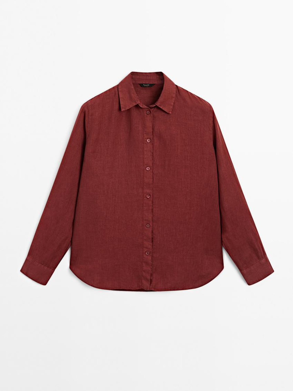 Massimo Dutti Рубашка из струящегося 100% льна, темно-розовый