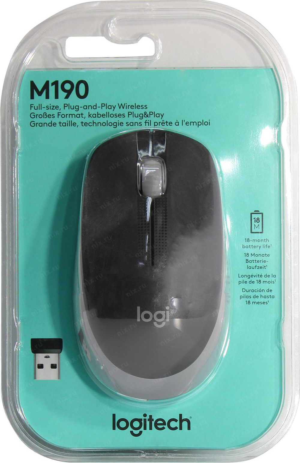 Манипулятор Logitech Wireless Mouse M190 Mid Gray <910-005906> (RTL) USB 3btn+Roll, беспроводная