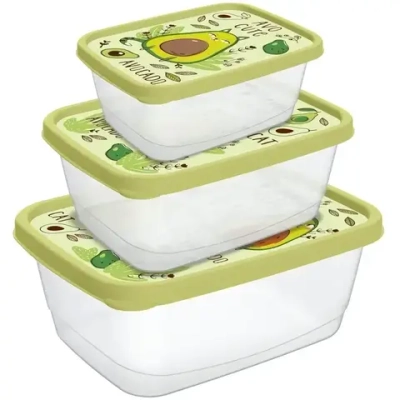 Набор контейнеров для продуктов прямоугольных 3шт (0,5л+0,85л+1,5л) салатовый