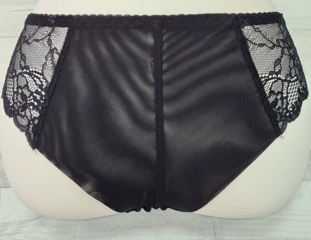 Женские трусики-бразилиана с кружевными вставками по бокам (Размер: L) (Цвет: черный)