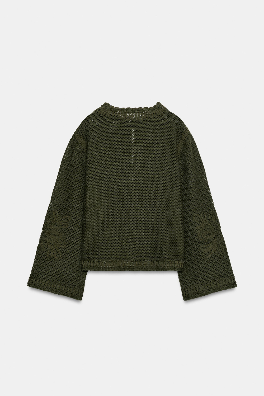 ZARA КАРДИГАН ИЗ КРУЖЕВА КРОШЕ С КОНТРАСТНЫМИ ДЕТАЛЯМИ, ХАКИ
