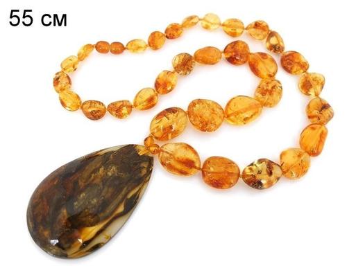 Эффектное колье из янтаря с крупным кулоном (7112)