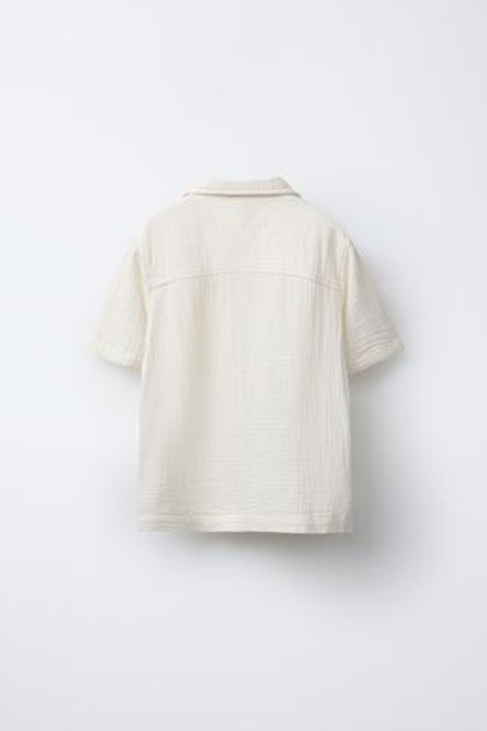 ZARA РУБАШКА ИЗ РЕЛЬЕФНОЙ ТКАНИ С КАРМАНОМ, ЭКРЮ