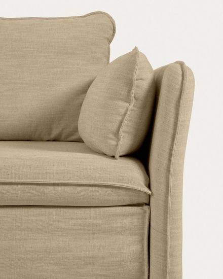 Диван-кровать Tanit бежевый с ножками из массива бука с натуральной отделкой 210 см