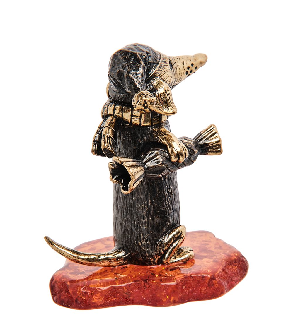 Народные промыслы AM- 212 Фигурка «Такса с конфеткой» (латунь, янтарь)