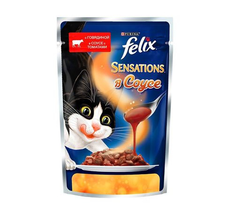 Purina Felix Sensations с говядиной в соусе с томатами