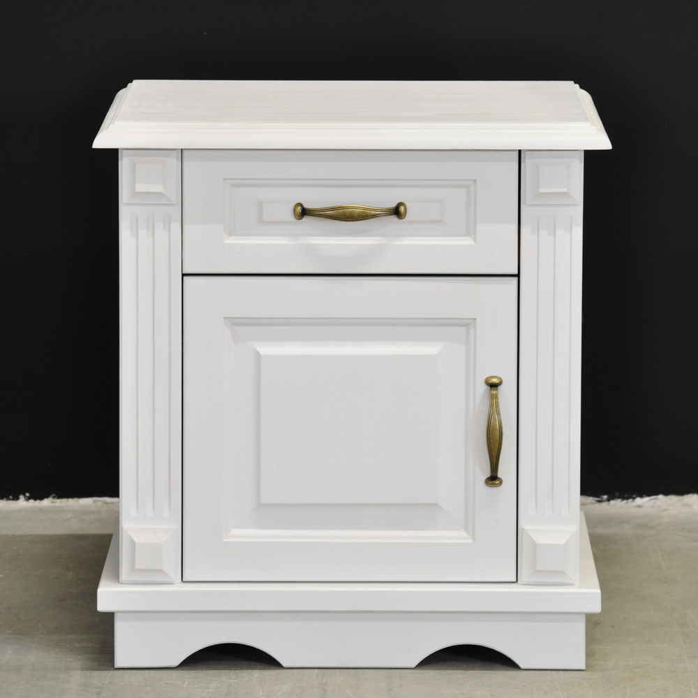 Прикроватная тумба с ящиком и дверью Харви с филенкой для спальни в викторианском стиле, тумба прикроватная деревянная белая с ящиком и дверцей на ножках напольная из массива сосны