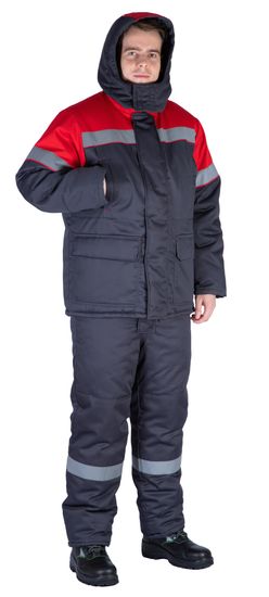 Костюм зимний "Байкит" с полукомбинезоном, т.серый/красный