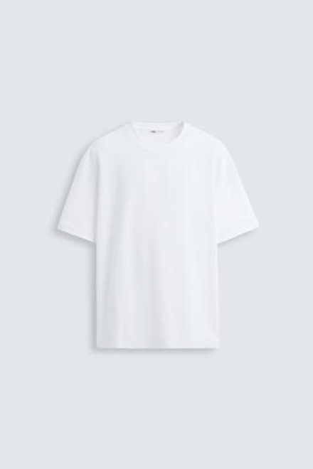 ZARA ФУТБОЛКА RELAXED FIT INTERLOCK, БЕЛЫЙ