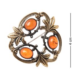 AM- 959 Брошь «Цветочная нотка трио» (латунь, янтарь)