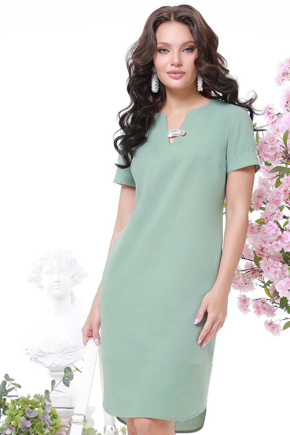 Платье с V-образным вырезом оливкового цвета DStrend (Акция)