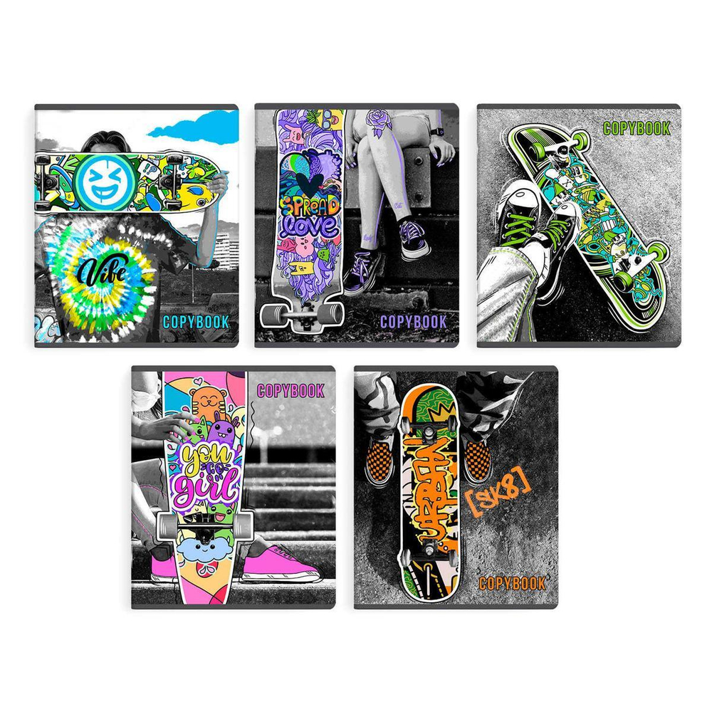 Тетрадь А5 48л. клетка "Яркий скейтборд" в ассорт. (Феникс+)