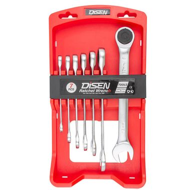 Набор ключей трещоточных 7пр.(8,10,12,13,14,17,19мм),в пластиковом держателе DISEN DSD1510