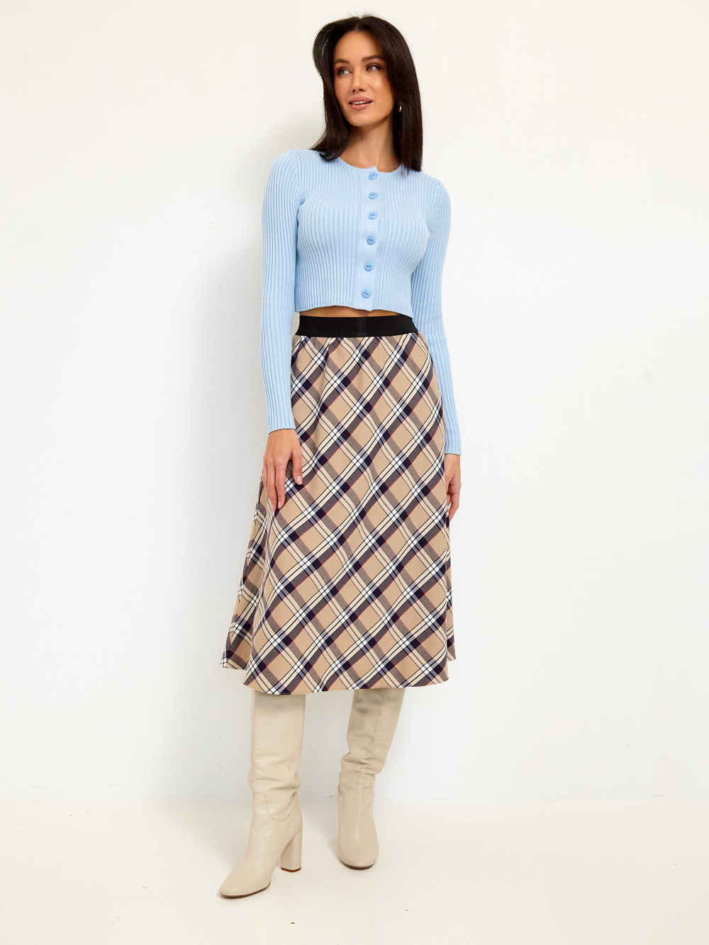 Юбка Мелоди миди бежевая в клетку