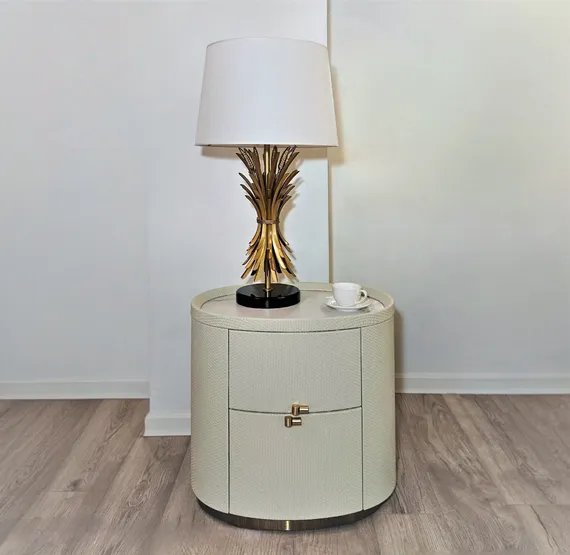 Тумба прикроватная 4576 с двумя ящиками, экокожа слоновая кость