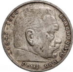 Germany, 5 Reichsmark 1936 – Paul von Hindenburg (Muldenhütten Mint - "E"), XF