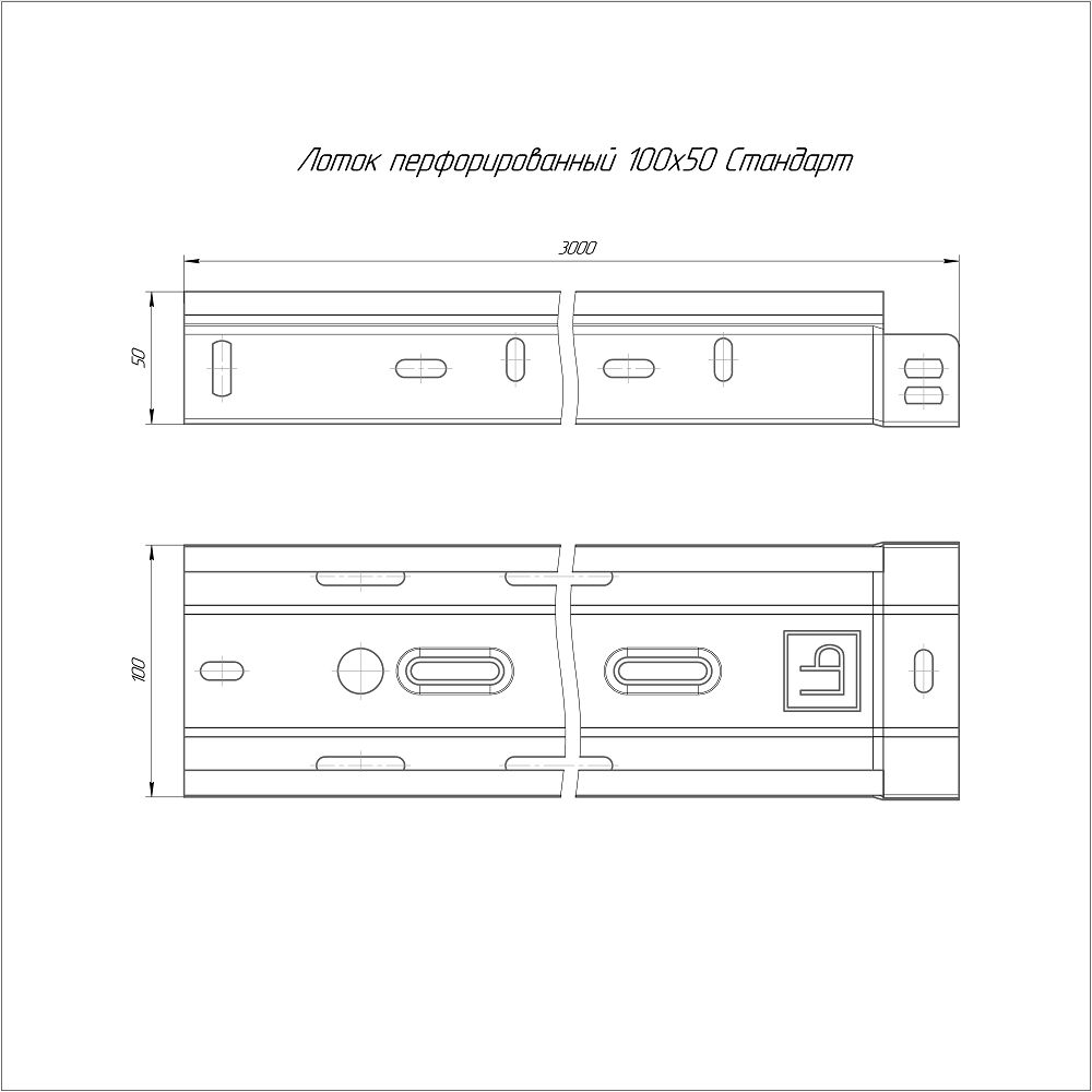 Лоток перфорированный Стандарт 100х50х3000 (0,7 мм) PR16.0002