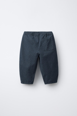 ZARA ТЕПЛЫЕ БРЮКИ BAGGY В КЛЕТКУ, СИНИЙ