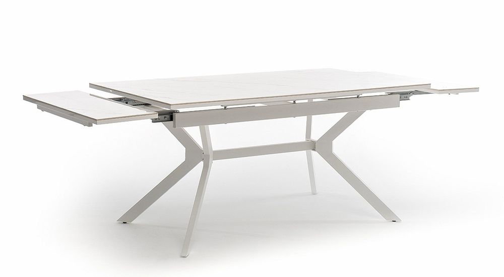 "Меркурий" стол интерьерный раздвижной обеденный из керамики, цвет белый глянцевый
