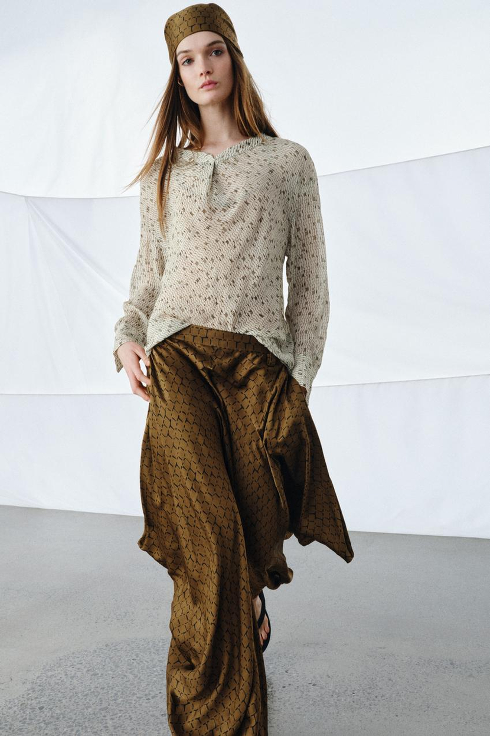 ZARA РУБАШКА ИЗ СТРУЯЩЕЙСЯ ТКАНИ С ПРИНТОМ — ZW COLLECTION, РАЗНОЦВЕТНЫЙ