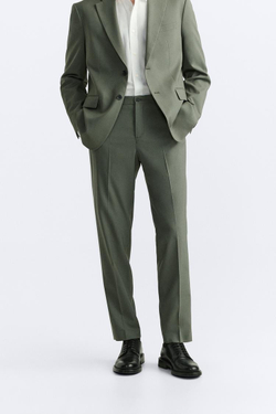 ZARA КОСТЮМНЫЕ БРЮКИ ИЗ РЕЛЬЕФНОЙ ТКАНИ, ЗЕЛЕНЫЙ