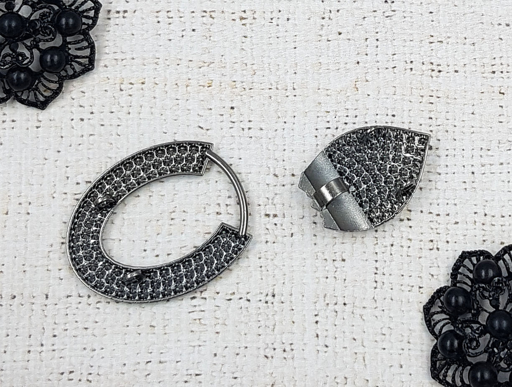 Застежки шубные со стразами, р. 8,5х4 см, чернёное серебро