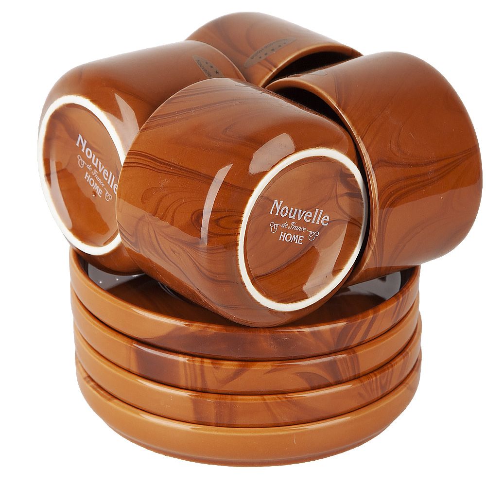 Набор чайный 8пр. "Wooden Grain" (4 персон) v=200мл (фарфор) (подарочная упаковка)