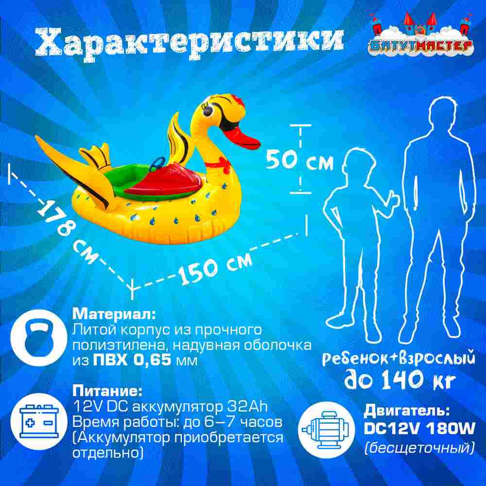 Электрическая бамперная лодка «Лебедь» XL, желтая, взрослая на часовом механизме