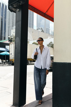 ZARA ХЛОПКОВАЯ РУБАШКА В ПОЛОСКУ, БЕЛЫЙ