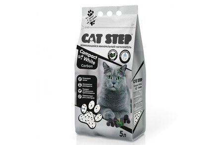 CAT STEP Compact White Carbon Наполнитель комкующийся минеральный 5 л