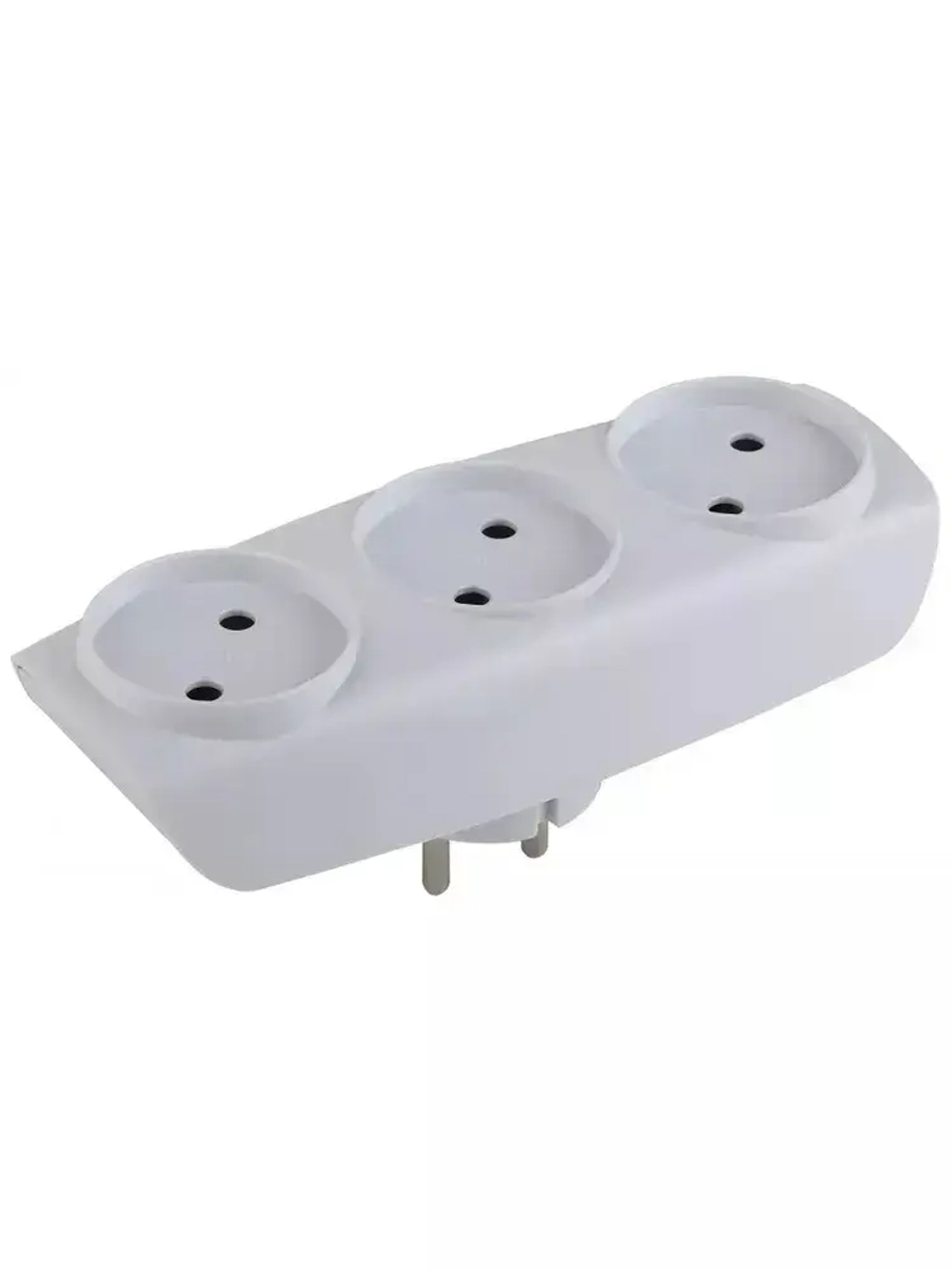 Тройник SP-3-W ЭРА / Тройник розетка электрический / Разветвитель без заземления, 3 розетки, плоский, 16А, белый