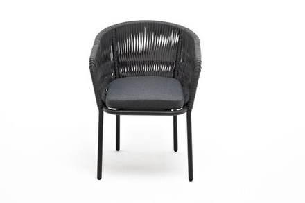 "Бордо" стул плетеный из роупа (колос), каркас алюминий серый (RAL7022) муар, роуп серый 15мм, ткань темно-серая 027