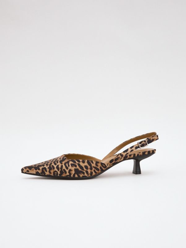 Туфли-мюли из сатина на низком каблуке, леопард