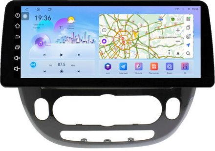 Магнитола для KIA Soul 2 2014-2019 (кондиционер, рамка глянцевая) - FarCar монитор 12.3" 2K QLED на Android 14, TS10, CarPlay, 4G SIM-слот