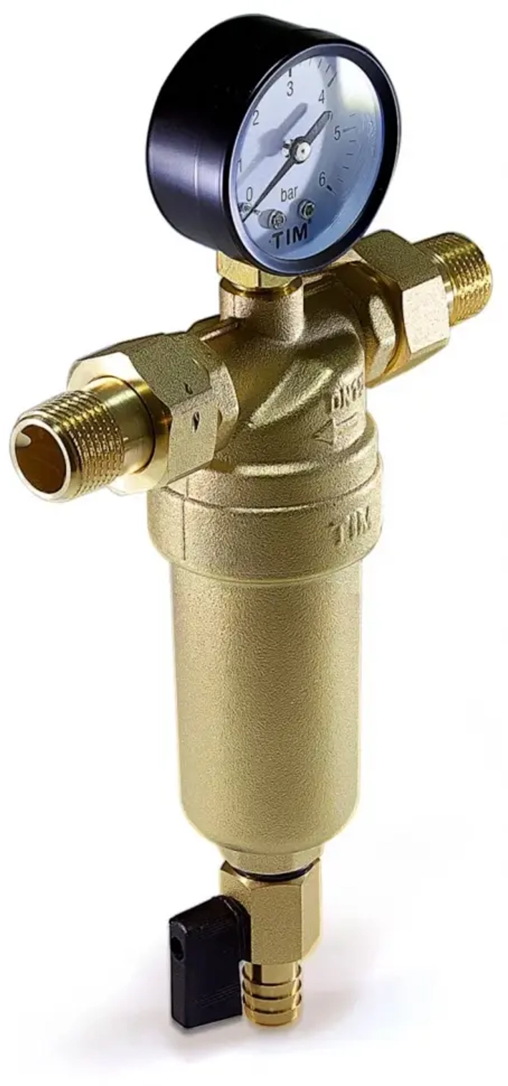 Фильтр самопромывной TIM 1/2" с манометром и латунным корпусом