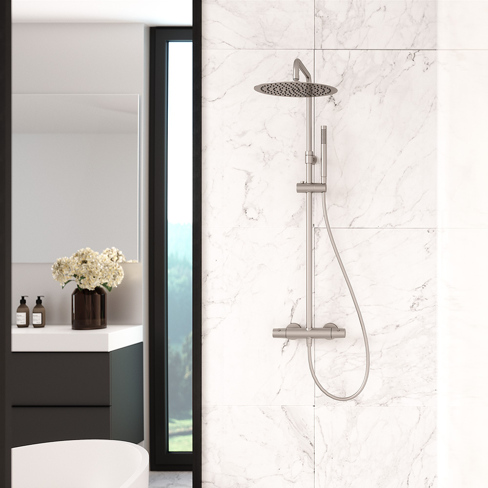 Душевая термостатическая система без излива с регулировкой высоты TZAR 345402RM250NC никель