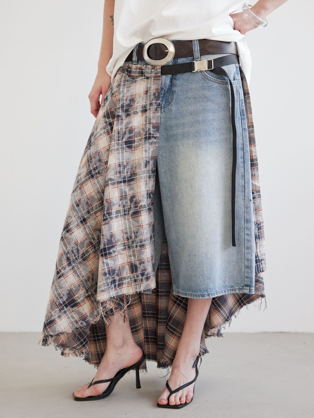 Юбка-килт Grunge, сине-бежевая