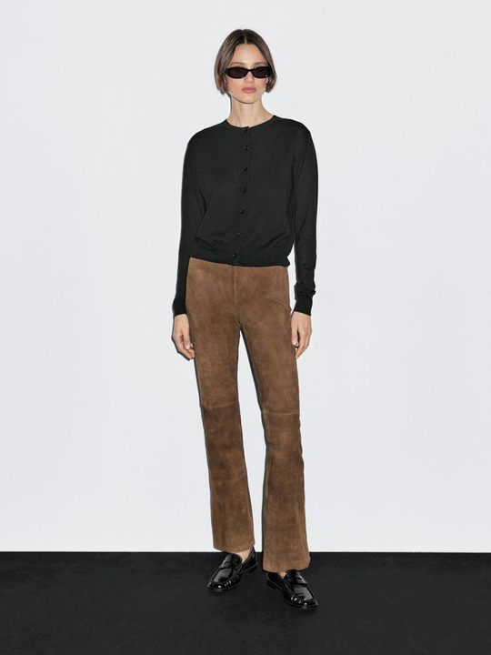 Massimo Dutti Кардиган из смесовой шерсти с круглым вырезом, черный