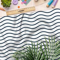 Ткань дюспо чёрные волны на белом фоне